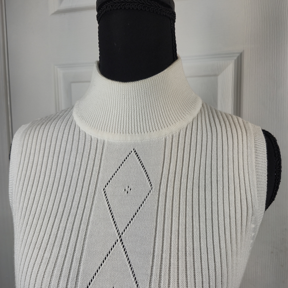 Vintage White Stag Cream Ribbed Mock Neck Knit Vest M Academia Grandpacore - Picture 4 of 7